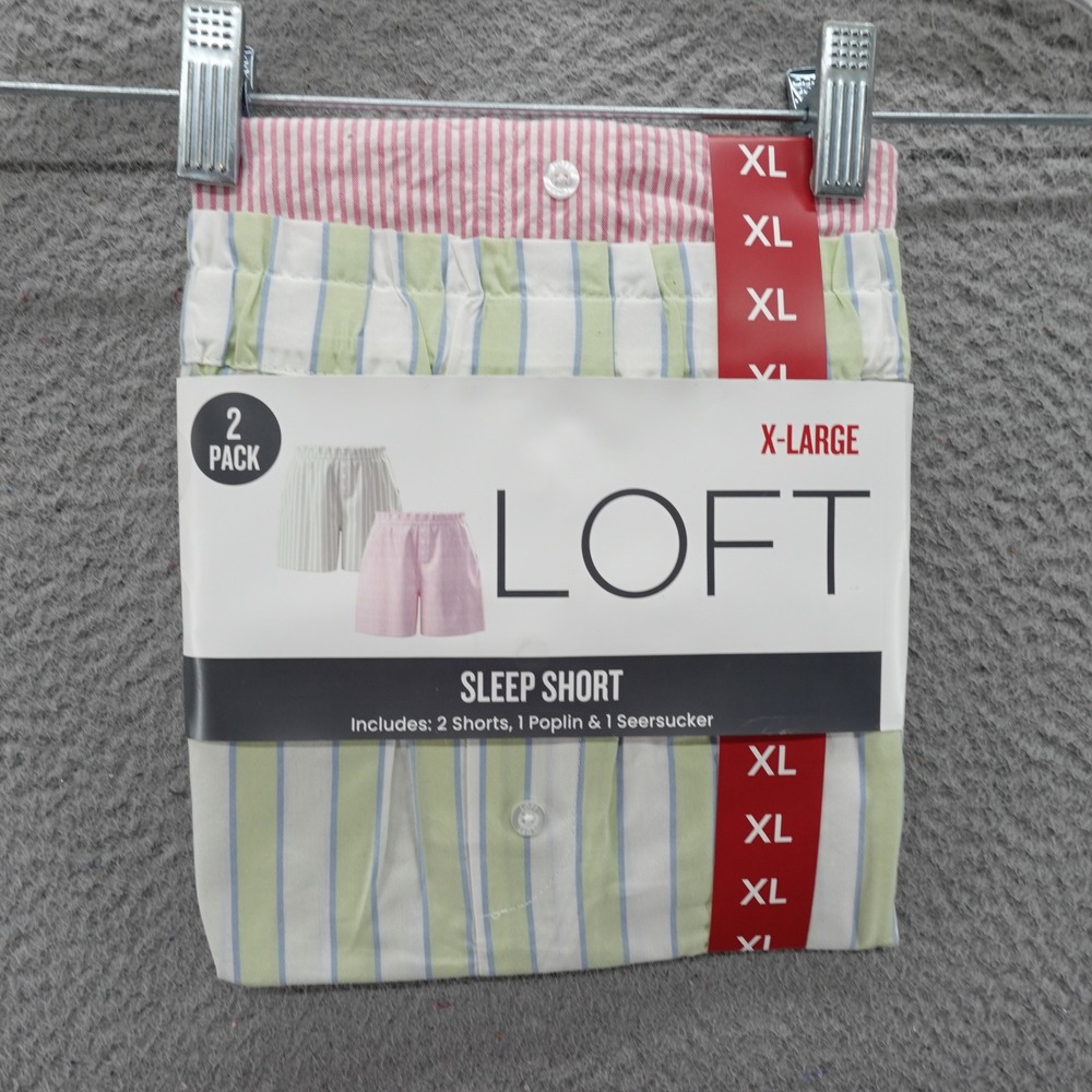 LOFT Women XL 2 Pack Sleep Shorts Green Pink Stripe Poplin Seersucker Pajama NEW